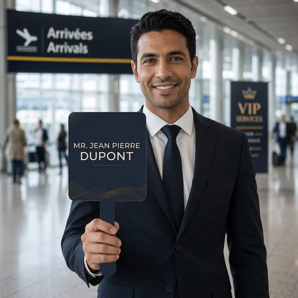 arrivée avec pancarte